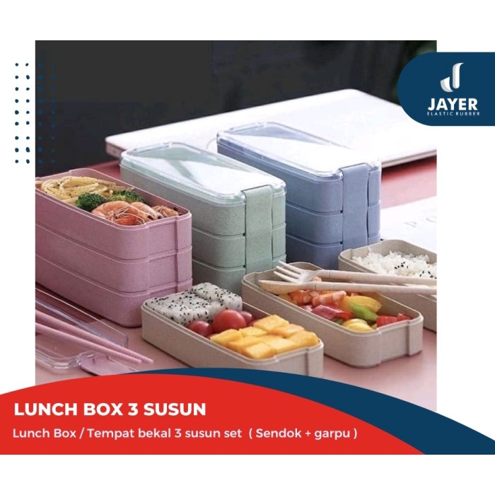 lunch box set 3 susun Kotak bekal makan 3 susun + sendok