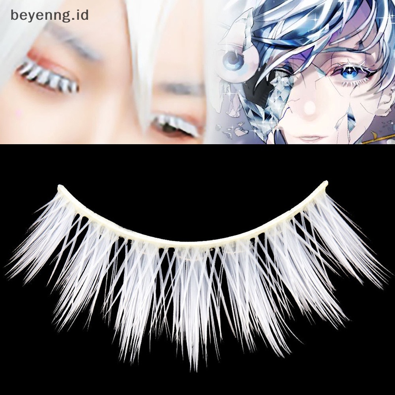 Beyen 3pasang Bulu Mata Putih Cosplay Makeup Alami Panjang Strip Silang Bulu Mata Palsu ID