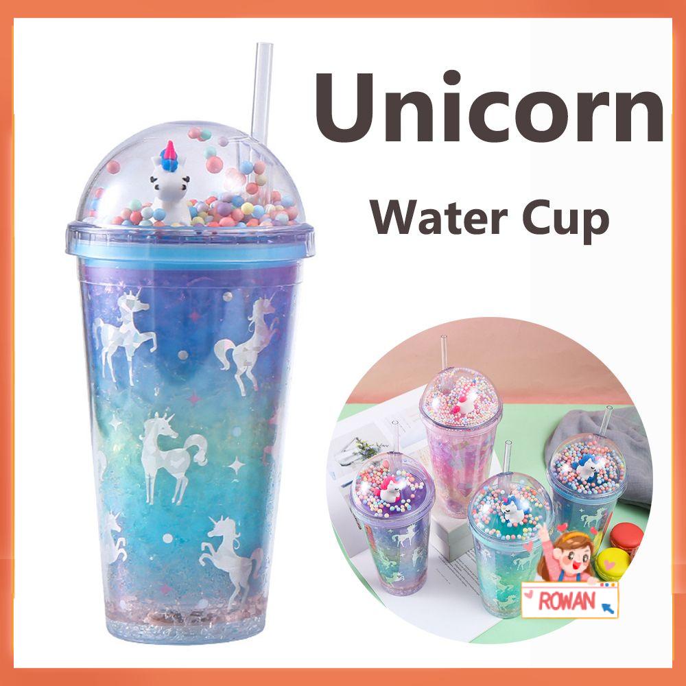 R-FLOWER Gelas Air Unicorn 450ml Lucu Reusable Dengan Sedotan Tempat Minum