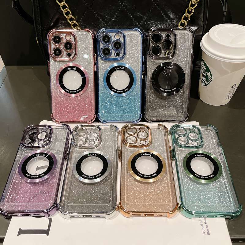 Magsafe Gold Sparkly Bling Shockproof Electroplated airbag Case for iPhone XR XS Max 11 12 13 14 Pro Max 14 Plus wireless charge Phone Case for Girl Women Pretty Case Purple