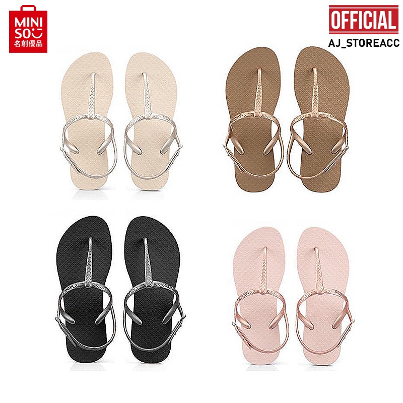 (WARNA HITAM UKURAN 37-38 HABIS) MINISO CLASSIC SERIES WOMAN SANDAL WANITA  ALL WARNA UK 37-38 - AJ-