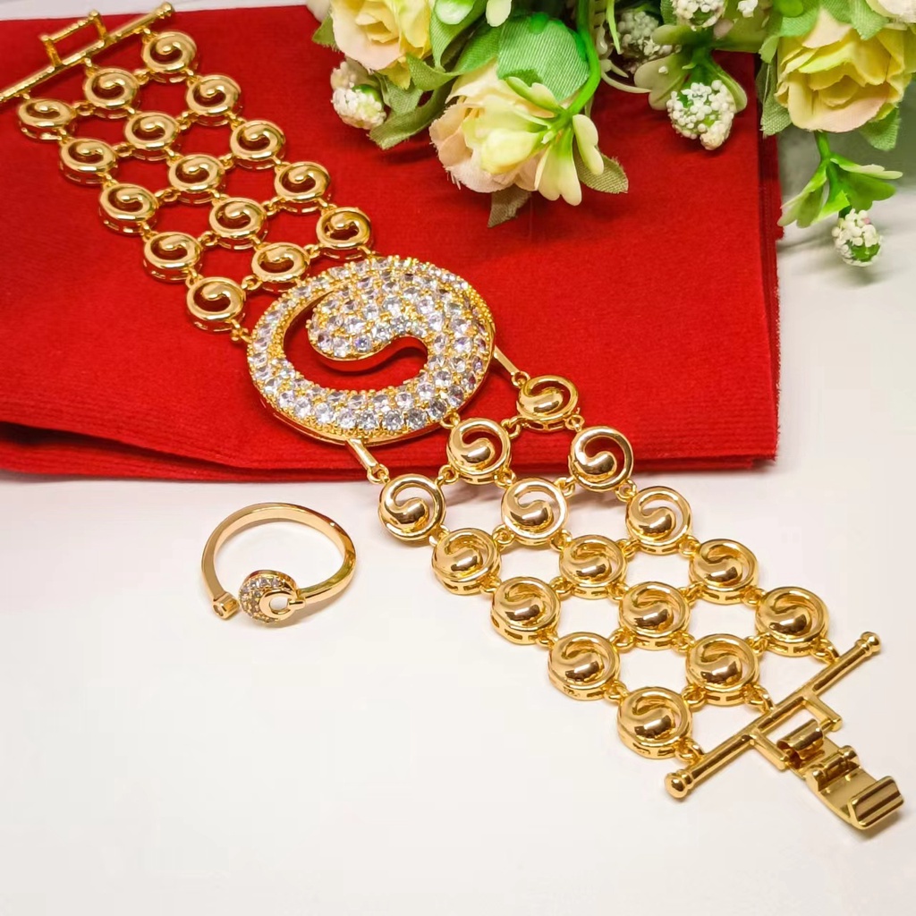 Xuping Set Gelang tangan free cincin tembaga Bracelet lapis Emas mirip emas asli Pria & Wanita Dubai