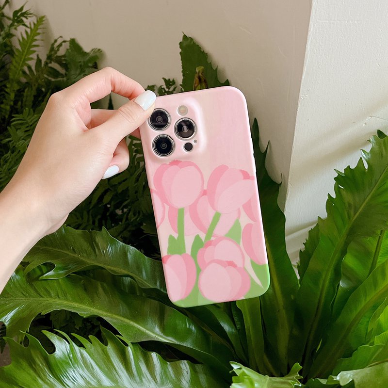 Nice Pink Tulip Soft TPU Case iP iPhone 6 6S 7 8 14 + Plus SE 2020 2022 X XR XS Max 11 12 13 Pro Max FTD Girl Woman Casing Apple