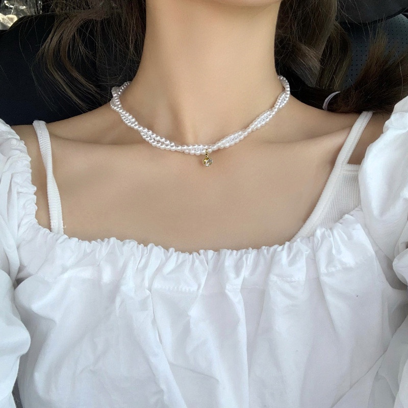 Musim Panas Gaya Baru Cahaya Mewah Niche Peri Sederhana choker Klavikula Rantai Kalung Mutiara Kalung Wanita