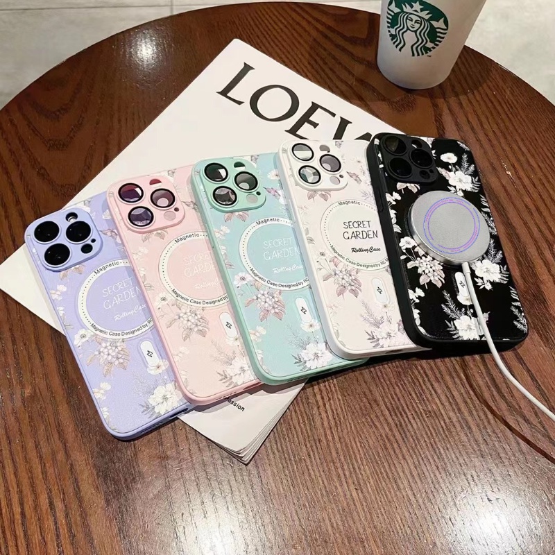 IPHONE Fashion Bunga Keras Ponsel Cover Cocok Untuk Iphone14 13 11 12 Pro Max Merek Baru Perlindungan Magnetik Case Mewah Casing PC