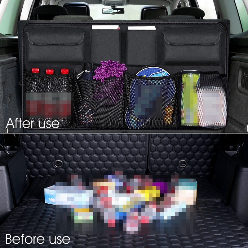 Universal Car Trunk Organizer Adjustable Backseat Storage Bag Net Kapasitas Tinggi Multi Guna Oxford Mobil Kursi Kembali Organizers Universal