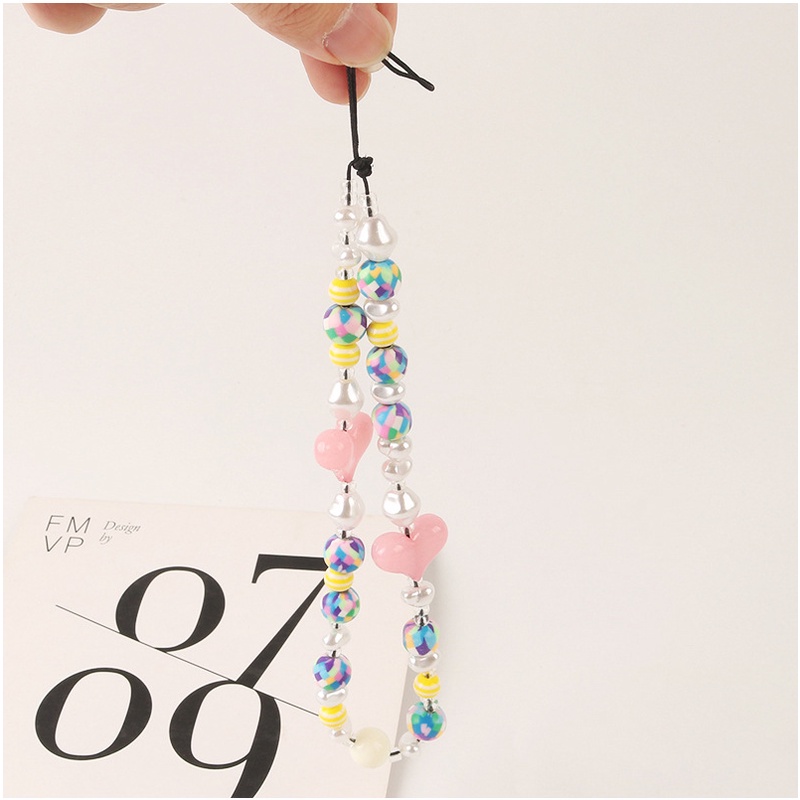 3d Pink Love Heart Universal Handmade Phone Strap Dengan Rantai Manik-Manik Mutiara Barok Imitasi Untuk iPhone Untuk Samsung Untuk OPPO Untuk VIVO Untuk Huawei Untuk Redmi Untuk Xiaomi Case Cover DIY