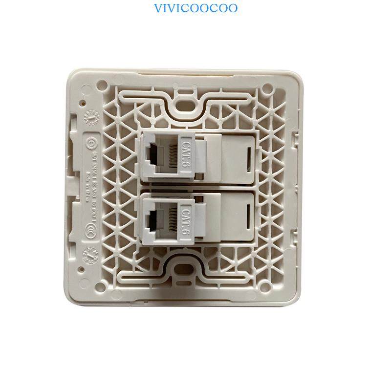 Vivi 86x86mm Female To Female Cat6 Gigabit Dual-Pass Wall Plug RJ45 Cat6 LAN Faceplate Internet Colokan Lurus Outlet