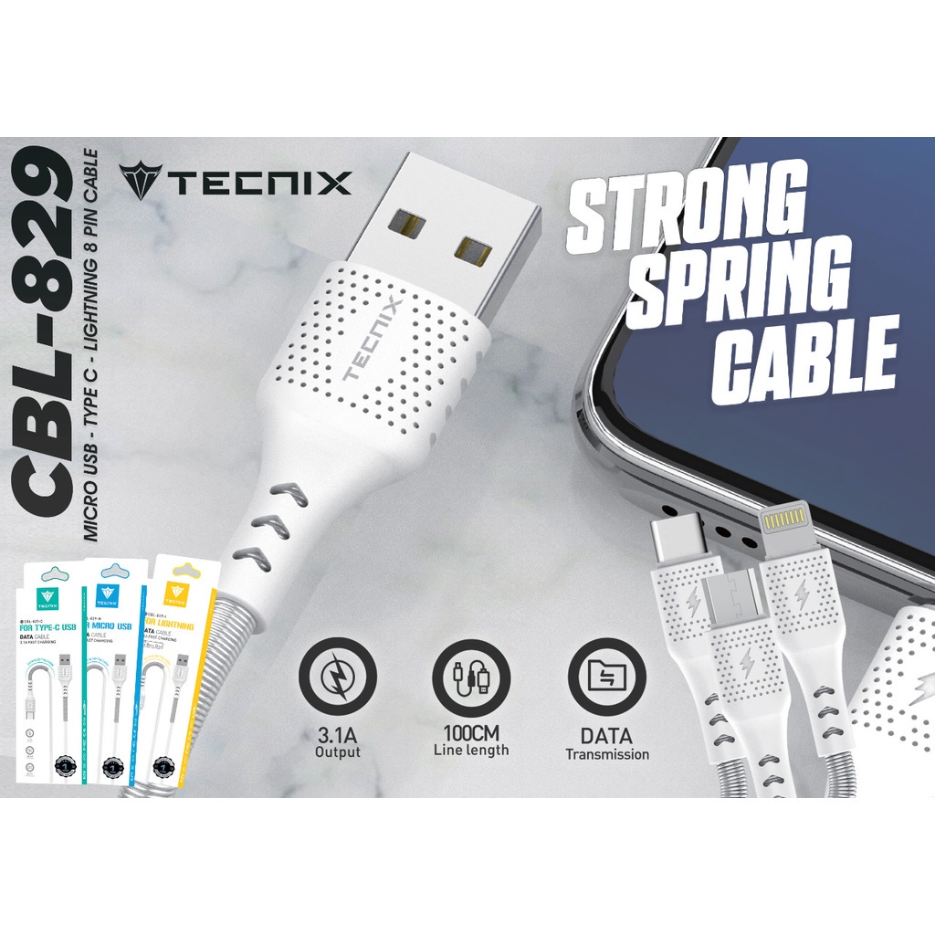 KABEL CHARGER / DATA TECNIX CBL-829 L LIGHTNING 3.1A TECNIX CBL-829 C TIPE C 3.1A TECNIX CBL-829 M M