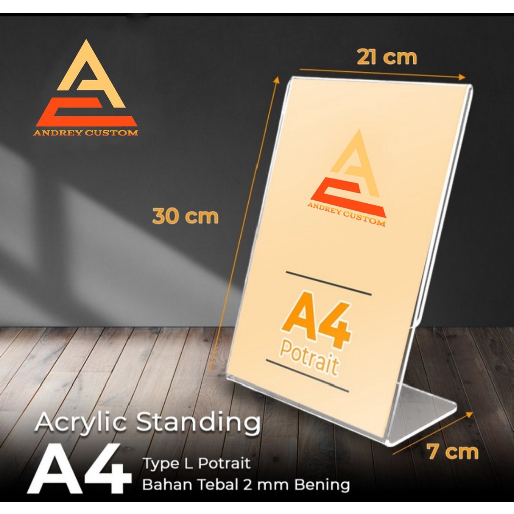 

Akrilik Display / Card Display / Nomor Meja / tempat Brosur L Potrait A4 A5 A6