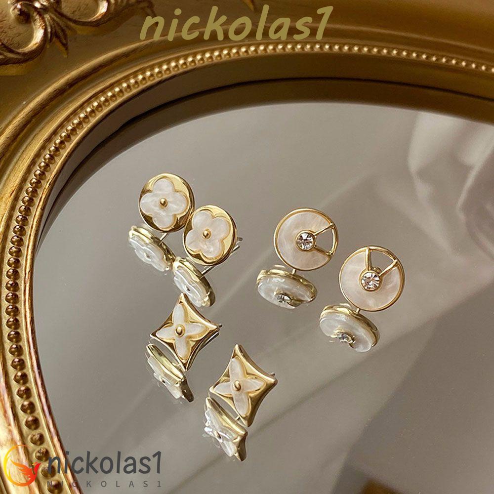 NICKOLAS1 Anting Trendi Elegan Wanita Gadis Bunga Bulat Geometris Fritillaria Berlian Imitasi Stud Earring