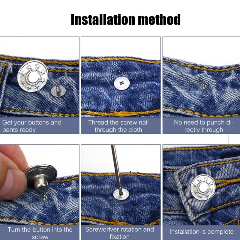 10pcs Detachable Jeans Waist Button Adjustable Reusable Jahitan Bebas Gesper Snap Logam Dengan Obeng DIY Aksesoris Pakaian