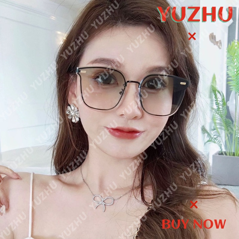 (YUZHU) Kacamata Hitam Tanpa Bingkai Logam Untuk Wanita Oversized Square Frame UV Protection Sunglasses