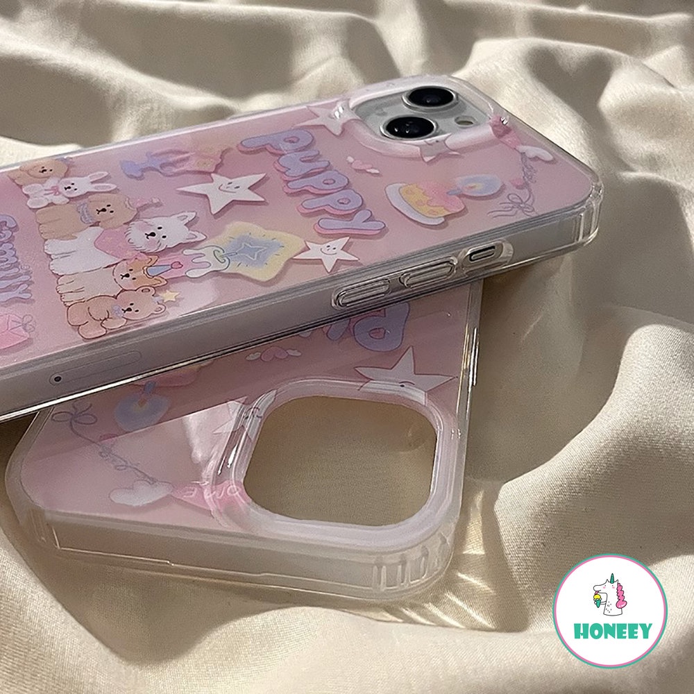 IPHONE Casing Ponsel Pesta Keluarga Binatang Yang Indah Kompatibel Untuk Iphone14 13 12 Pro Max Case Iphone11 Pink Manis Casing Belakang Dengan Rantai Sarung Hp