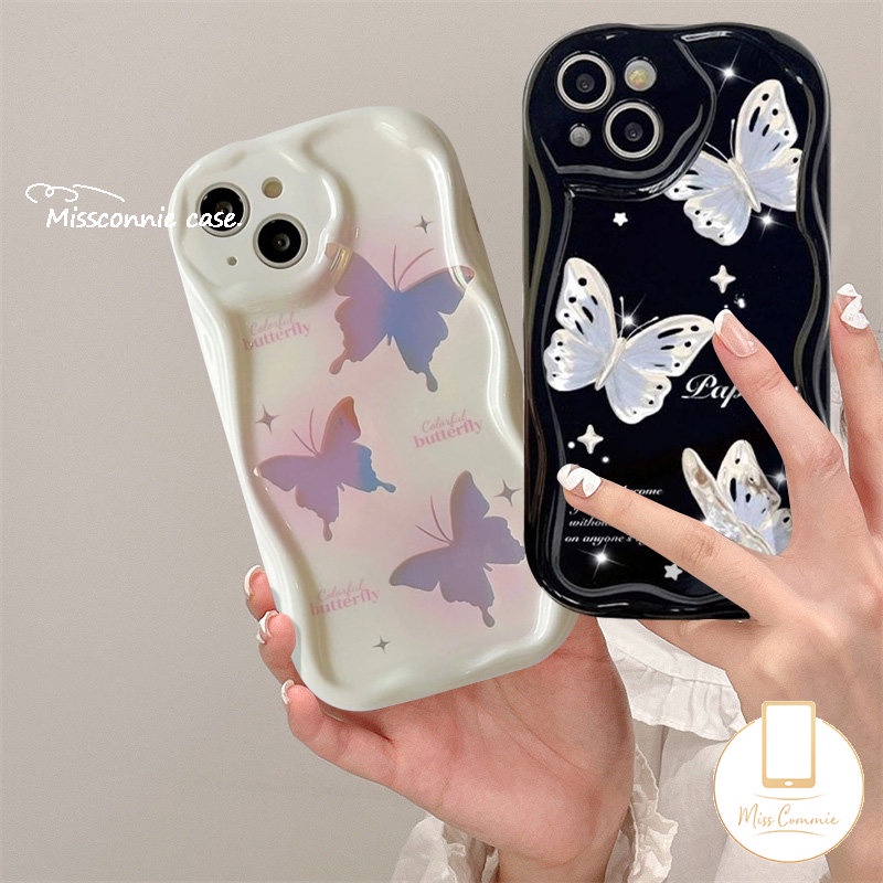 Couple Soft Case Untuk Realme C55 C25Y C25 C53 C31 C33 C25s C35 C21Y C12 C30 C20 C15 C21 C17 5 5i 7i 6i 9i 5s C11 C20A INS Korea Glitter Fantasy Butterfly 3D Bergelombang Lengkung Tepi Penutup