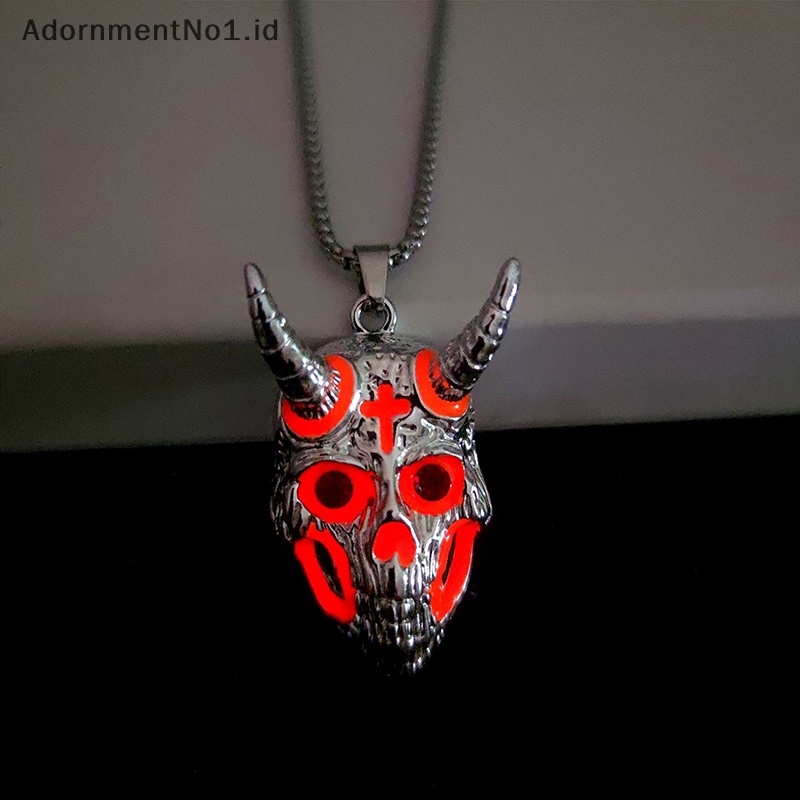 [AdornmentNo1] Luminous Ram tengkorak liontin setan kambing kepala kalung Vintage rantai leher Halloween perhiasan aksesoris untuk pria hadiah pacar