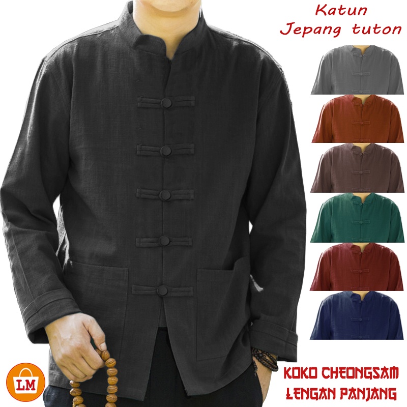 Baju Koko Pria Muslim CHEONGSAM Katun Tuton Panjang Ip Man Size M-3XL Terbaru LMS 17152