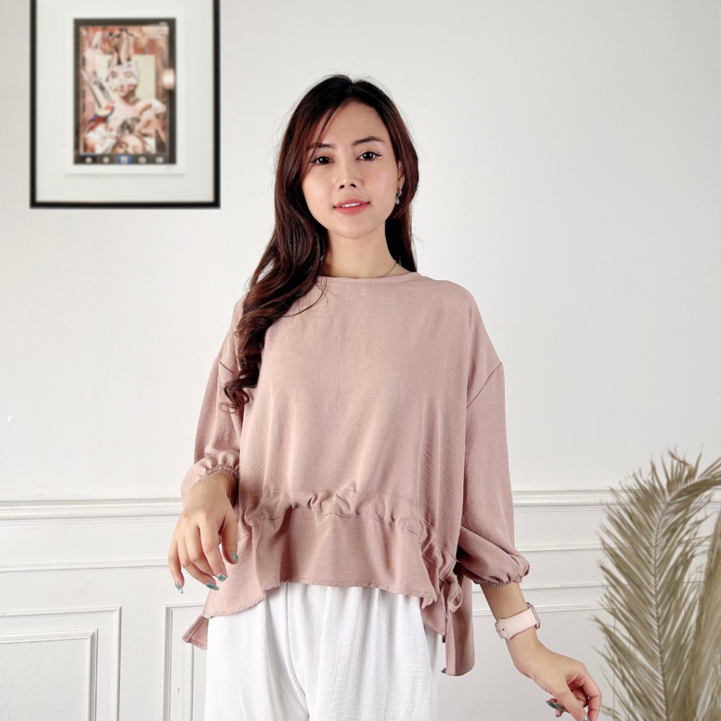 Tq88indonesia Fashion Baju Atasan  Polos Wanita Terbaru / Jennie Blouse CRINCLE JUMBO / Busana Casual Cewek / Ootd