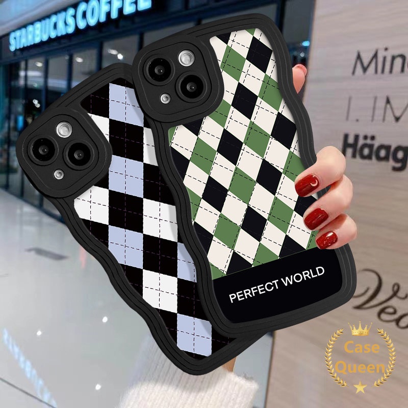 Couple Cover for Redmi Note 8 10 11 10S 9 11s Redmi 12C 9C 10A 10 9T A1 9 9C NFC 10C 9A Fashion Chessboard Diamond Grid Soft Wavy Edge Phone Back Case