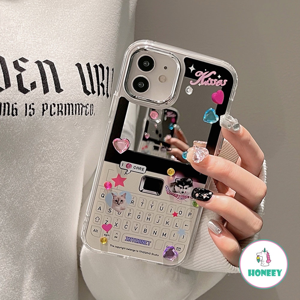 IPHONE Desain Ponsel Cermin Makeup Dengan Case Keyboard Untuk Iphone14Kompatibel Untuk Iphone11 12 13 14 Pro Max Cover Pelindung Fashion