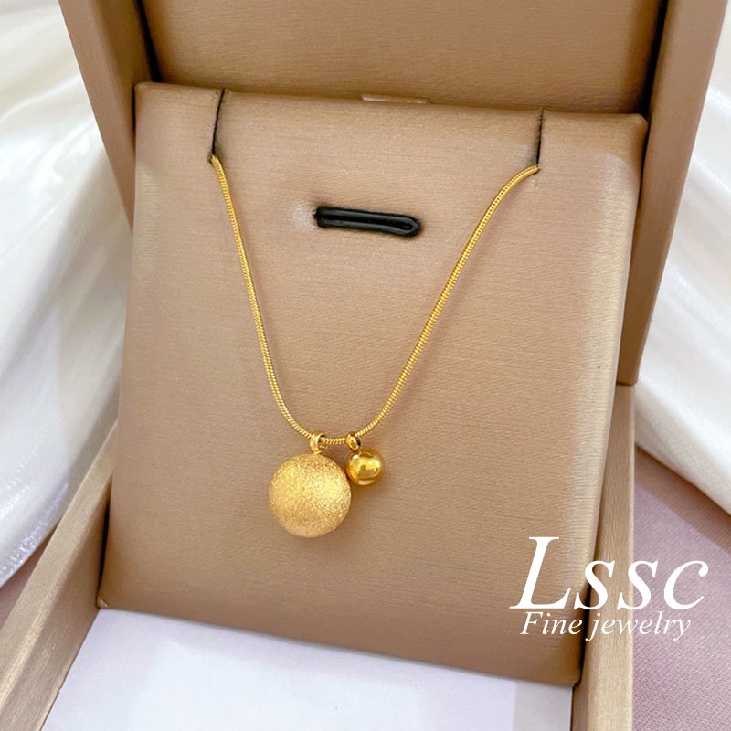Kalung Titanium Wanita Anti Karat Asli Bola Cantik Korea Emas 18K Aksesoris Perhiasan Fashion