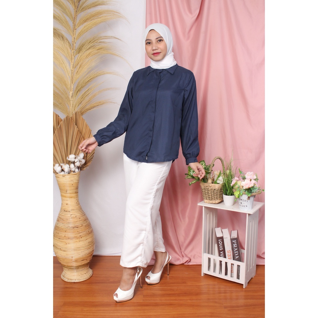 ZS 1015 BLOUSE KEYRA WANITA LENGAN PANJANG BLUS BERKERAH MUSLIM KEMEJA CEWEK FASHION KEKINIAN TERBARU