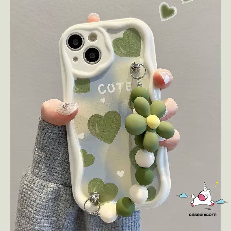 Untuk Realme C11 C35 C53 C55 C33 C30 C25 9i 5i 7i 6i 5s C20 C25s C25Y C21Y C12 C17 C31 C20A C15 C3 C1 C21 Art Cat Minyak Hijau Cinta Hati Lembut 3D Bergelombang Lengkung Penutup Tepi Dengan Gelang
