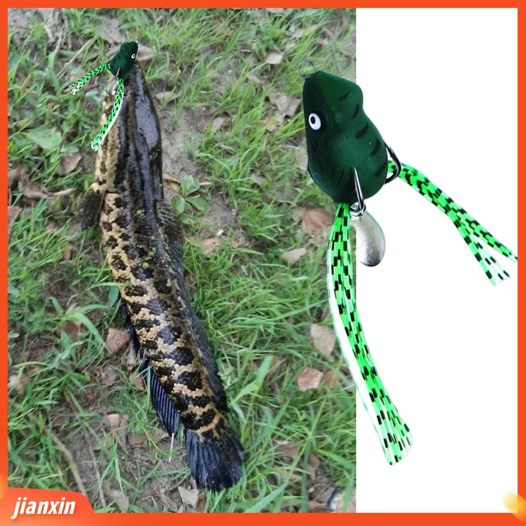 (In Stock) 3 cm Memancing Umpan Kait Ganda Dengan Jumbai Spinner Payet Berongga Simulasi Pengecoran Panjang Buatan PVC Lembut Snakehead Frog Bait Fishing Gear