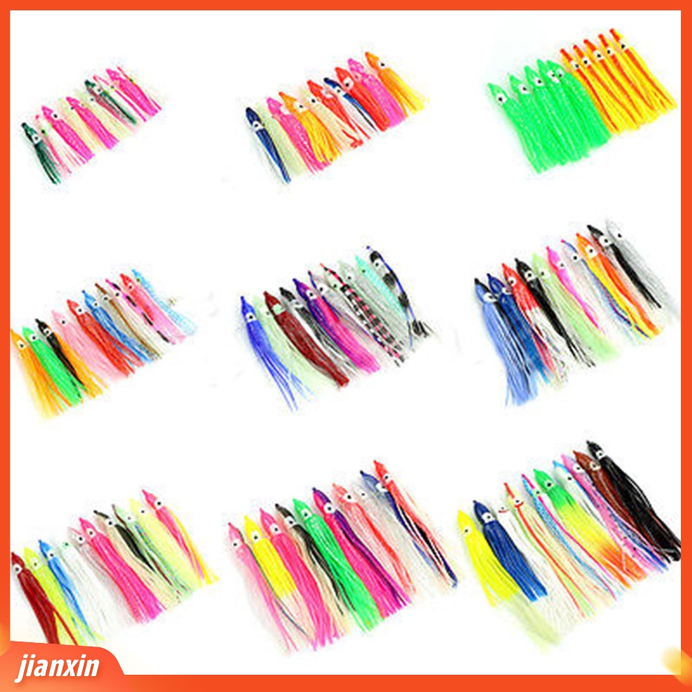 (In Stock) 10Pcs Warna Terang Bercahaya Imitasi Gurita Cumi Umpan Pancing Set