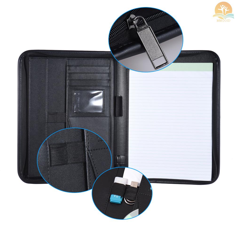 In Stock Multifungsi Profesional Bisnis Portfolio Padfolio Folder Dokumen Case Organizer A4 Kulit PU Penutup Resleting Dengan Holder Kartu Nama Memo Note Pad