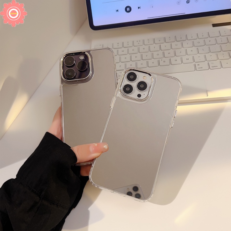 IPHONE Case Cermin Make Up 3D Stereo Silver Love Heart Kompatibel Untuk Iphone14 11 12 13 Pro Max 13 14 12 Pro Max 14 Pro 12pro 13 Pro Plating Mewah Metal Akrilik Shockproof Cover