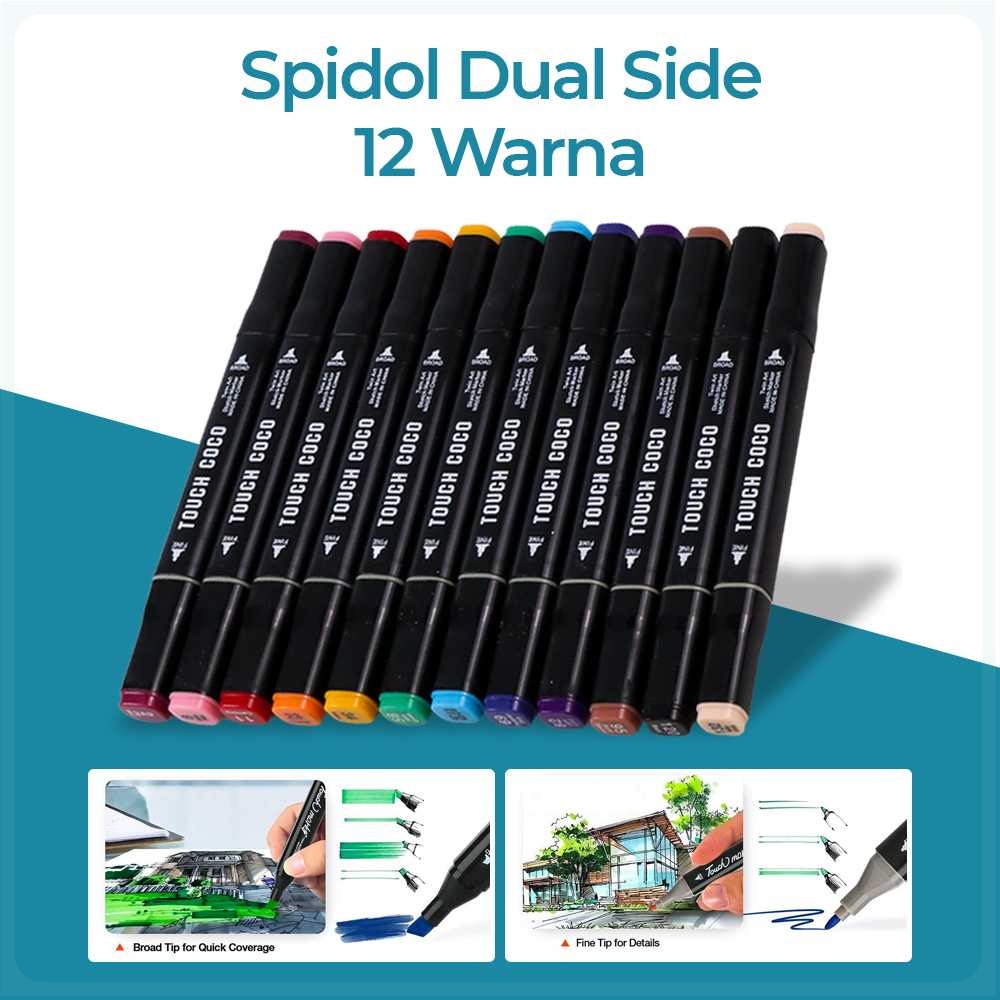 

TOUCH COCO Spidol Dual Side Art Sketch Marker Drawing Set 12 Color - T12