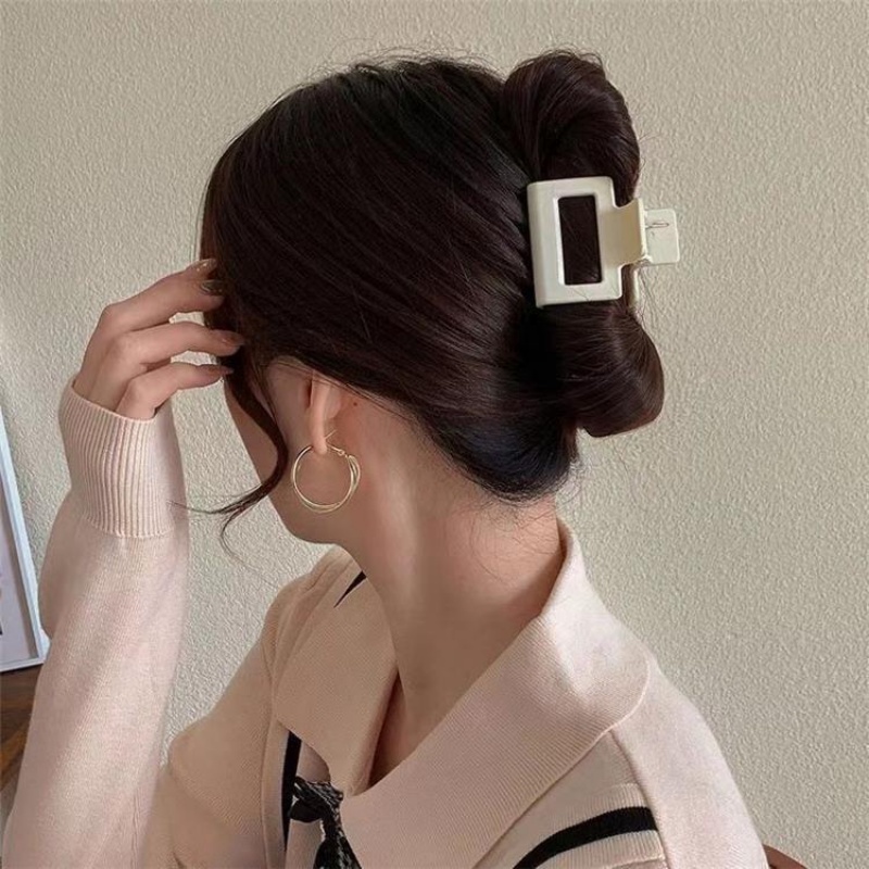 Korean INS Style Daily Bath Shower Makeup Sederhana Wanita Elegan Resin Hiu Klip Aksesoris Rambut Fashion Bentuk Persegi Hair Claw Sweet Fresh Girls Ponytail Holder Jepit Rambut