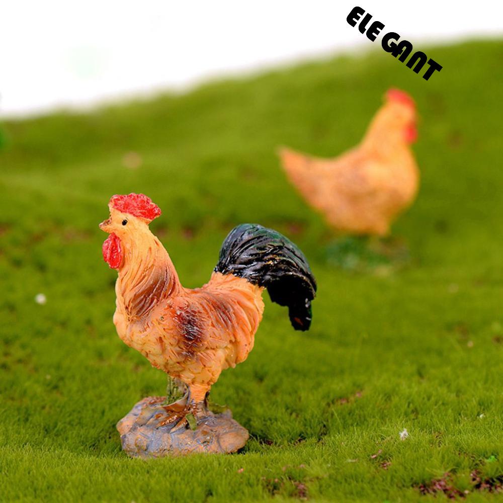 【 ELEGANT 】 Patung Ayam Mini Manusia Hidup Hen Miniatur Simulasi Mainan Anak Patung Ayam