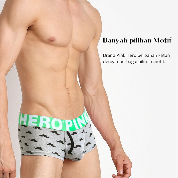 Celana Dalam Boxer Pria PINK HERO Bahan Katun CD Pria Motif Import