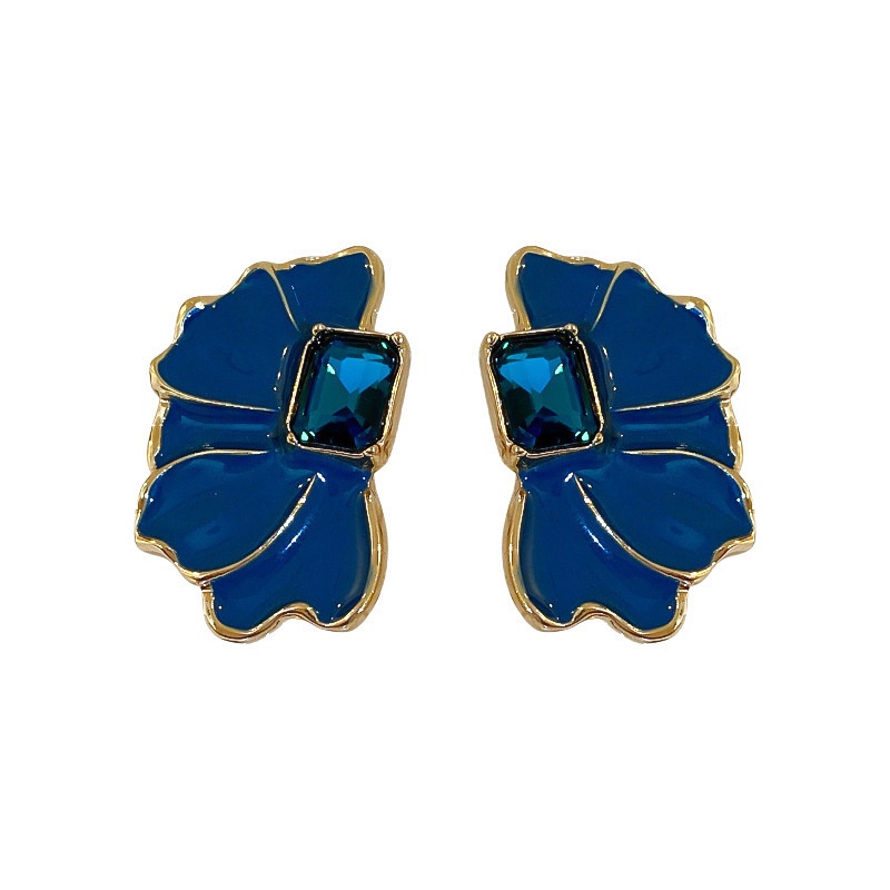 Deartiara Korea Selatan East Gate Drop Oil Blue Petal Earrings Fashion Dan Sapphire Serbaguna Anting Kelopak Lima Daun