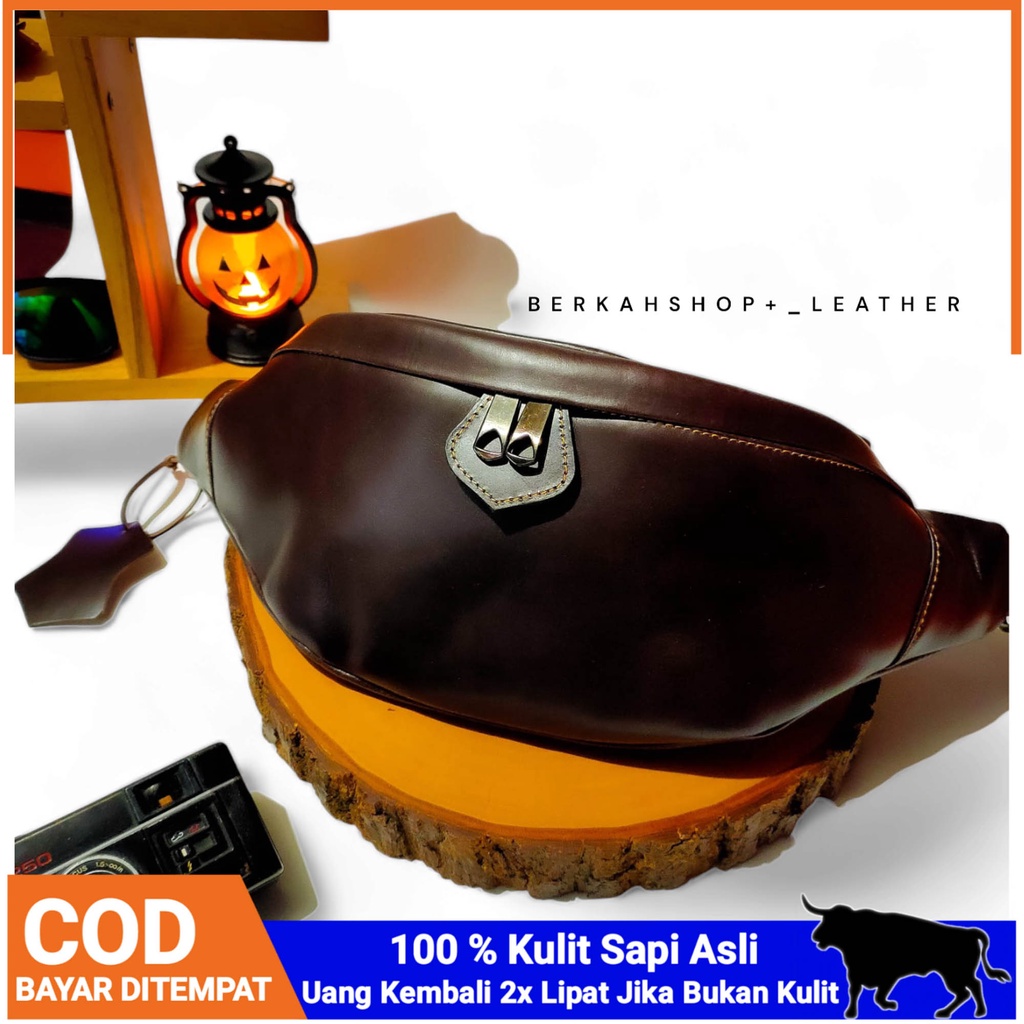Tas Pinggang Selempang Waistbag Pria Kulit Asli - Slempang Waist Bag Multifungsi Pria Cowok Kulit Sa