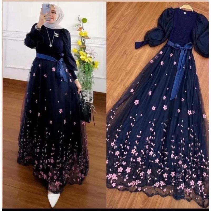 DRESS GAMIS WANITA MAXI SEPHORA SAKURA NAVY IMPORT BKK BANGKOK