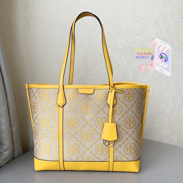 TAS TORY BURCH 83312 Perry Tote Monogram Triple Compartment Goldfinch - Large VS