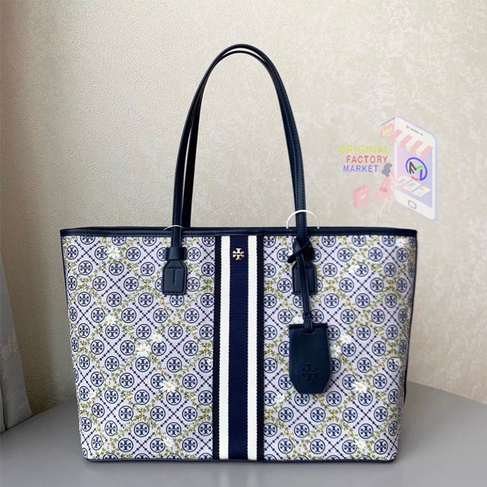 VS TAS TORY BURCH T Monogram Canvas Floral Vine Tote ORIGINAL 82594 TB