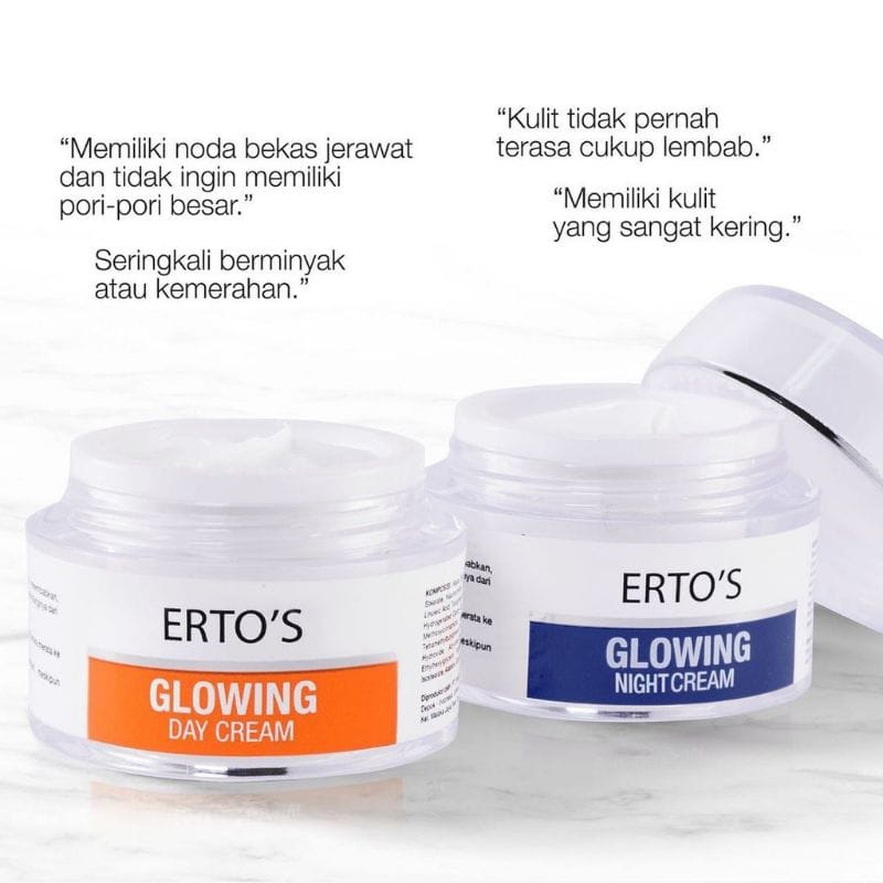Ertos Glowing Paket Pemutih Pencerah Wajah Glowing BPOM - Ertos Glowing Day & Night