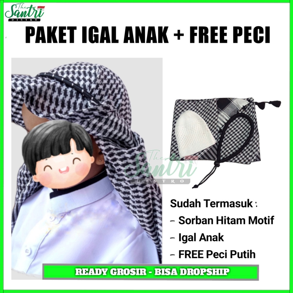 Sorban Ikat Kepala Anak  / Sorban Arafat Anak Plus Igal Pengikat Sorban / Sorban Kepala Arab / Igal 