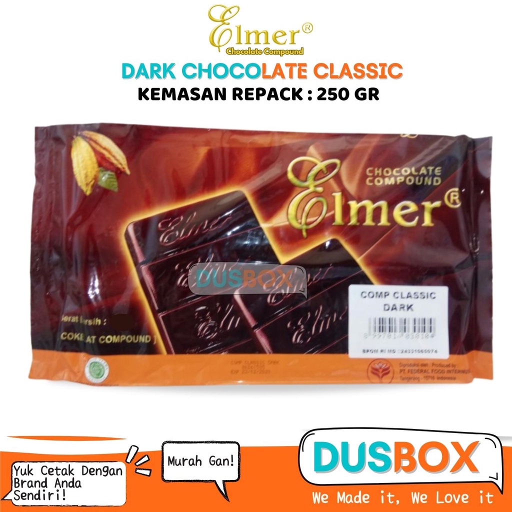 

Elmer Compound Dark Chocolate Repack 250 GR / Elmer Compound Classic Dark Repack 250GR / Cokelat Batangan Elmer Repack