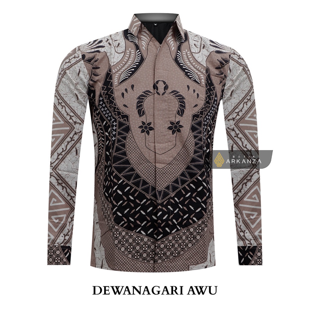 Kemeja BATIK ARKANZA ORIGINAL Motif DEWANAGARI AWU Kemeja Batik Pria Lengan Panjang