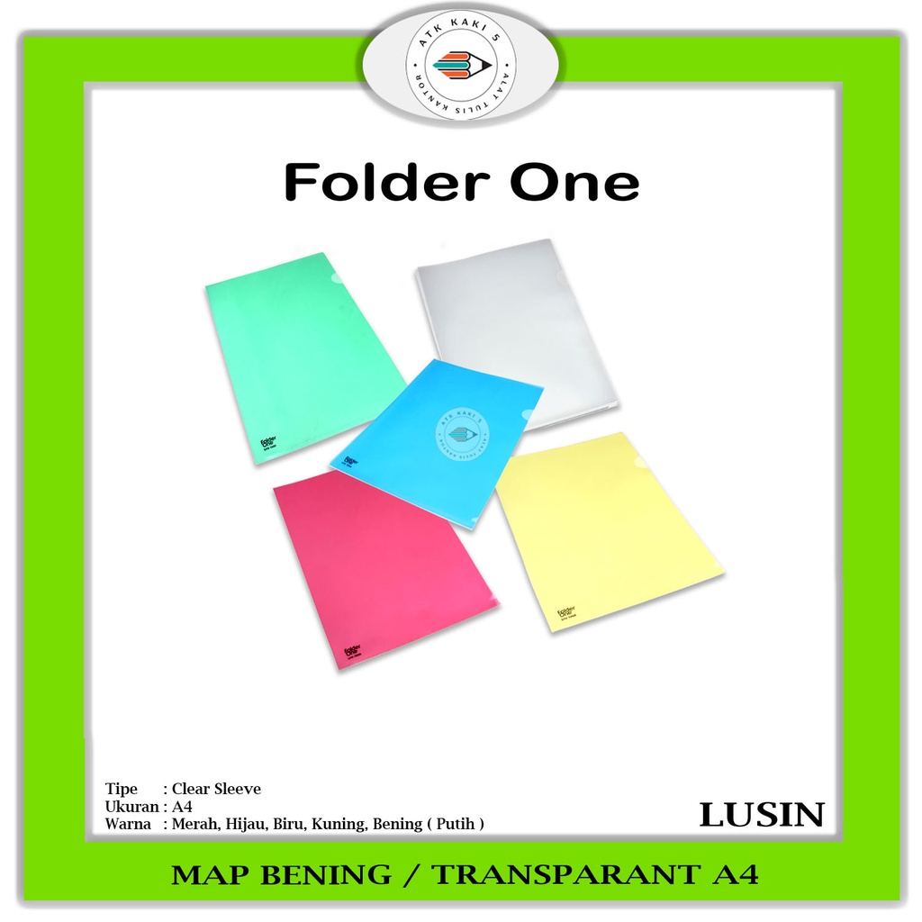 

FOLDER ONE - Map L / Map Bening / A4 Warna -1 Lusin