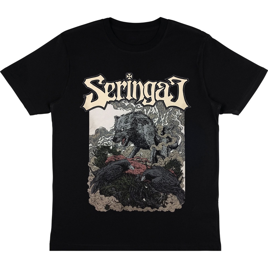 KAOS SERINGAI - WOLF CROWS | T-SHIRT SERINGAI ARTWORK "WOLF CROWS" | BAJU BAND METAL HITAM BY PB