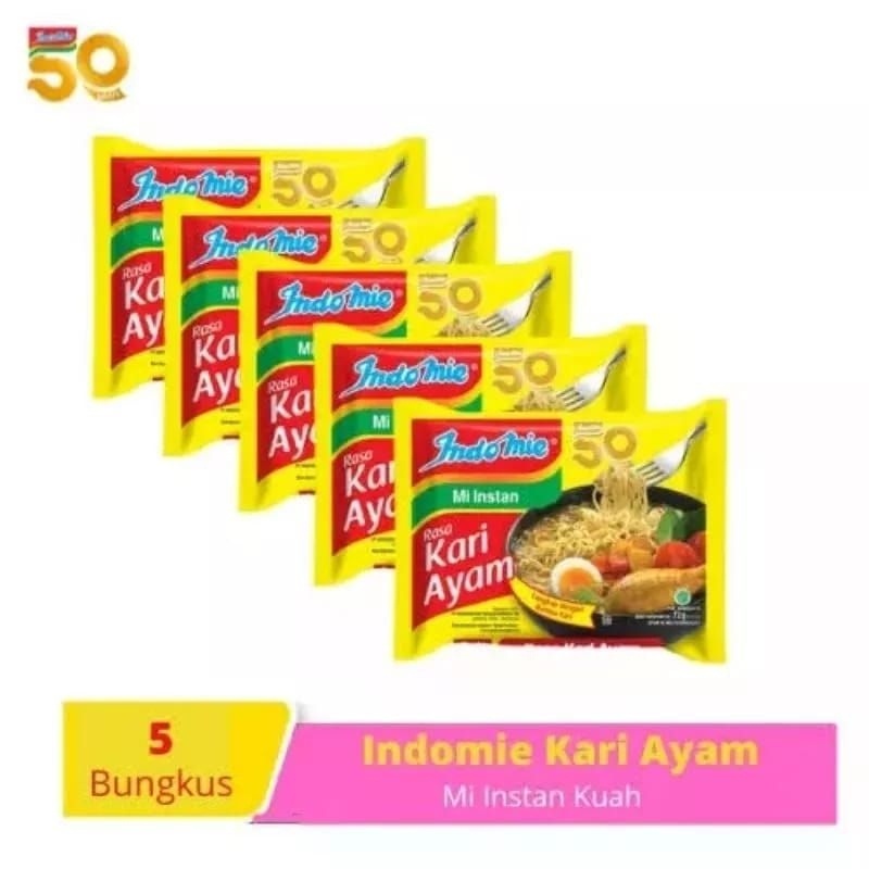 

mie indomie rasa kari ayam ecer 5 bungkus