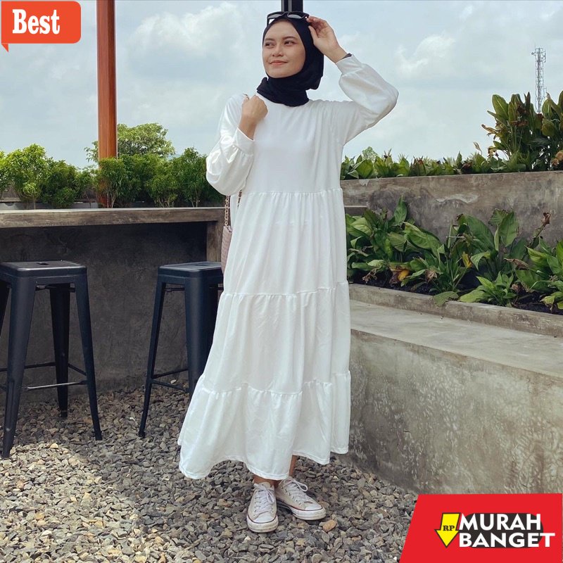 GAMIS RAMADHAN TERBARU UNTUK WANITA- gamis susun polos busui inner susun maxi maxy dress syari long 