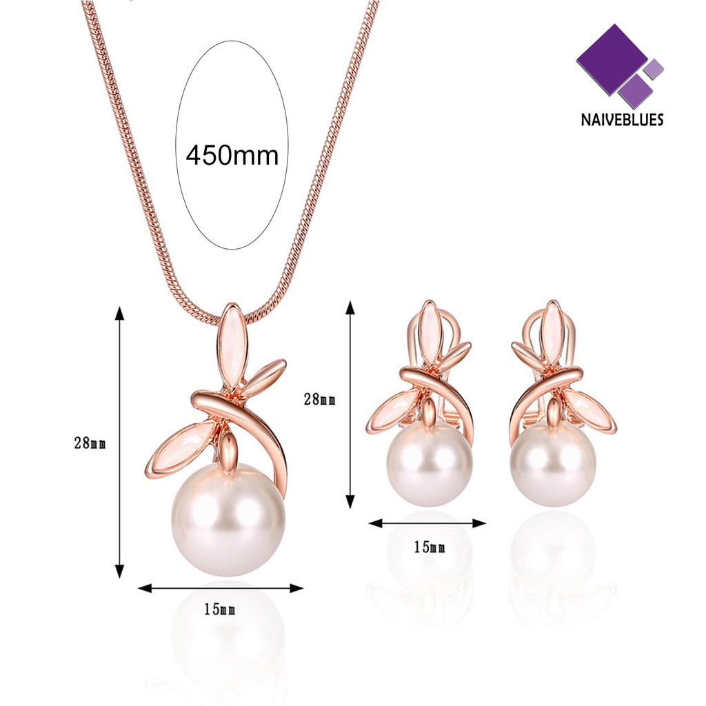 Naiveblue &gt; 1set Wanita Kalung Ikatan Simpul Perhiasan Mutiara Imitasi Bow Stud Necklace Untuk