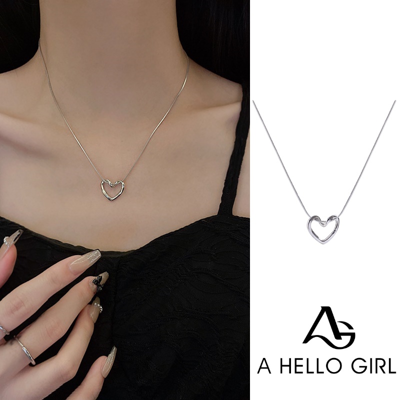 Kalung Rantai Desain Hati Hollow Gaya Korea Untuk Wanita